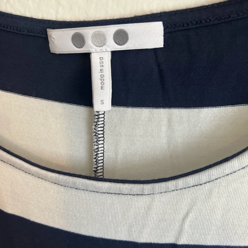 Three Dots South Hampton Striped Dress Small Navy Blue And White Striped